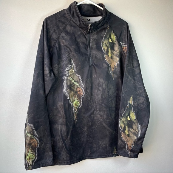 Mossy Oak Men's LARGE Black Camo 1/4-Zip Pullover Lightweight Jacket - Picture 1 of 8